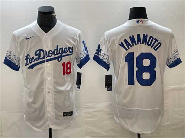 Men%27s Los Angeles Dodgers #18 Yoshinobu Yamamoto White City Connect Flex Base Stitched Baseball Jersey